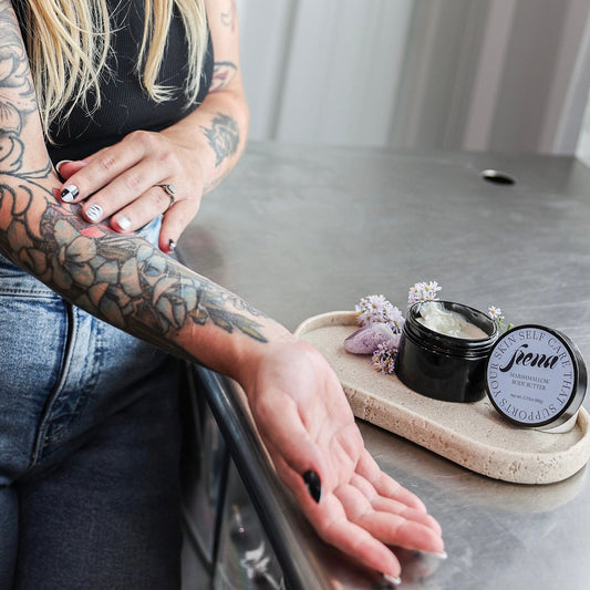 Woman applying Marshmallow Body Butter – Deep Moisture for Dry & Sensitive Skin