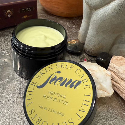 open jar of Menthol Body Butter | Cooling Relief for Sore Muscles & Dry, Stressed Skin