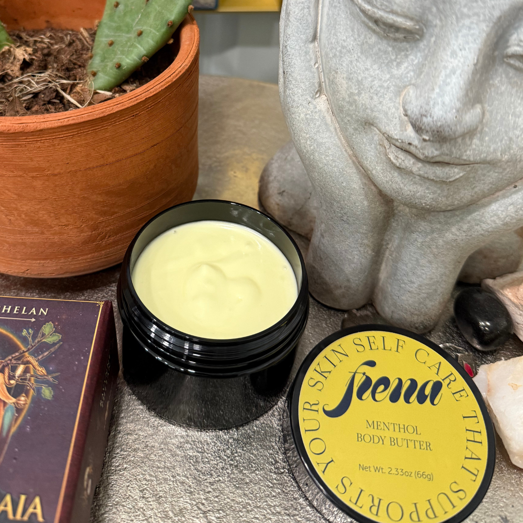 open jar of Menthol Body Butter | Cooling Relief for Sore Muscles & Dry, Stressed Skin